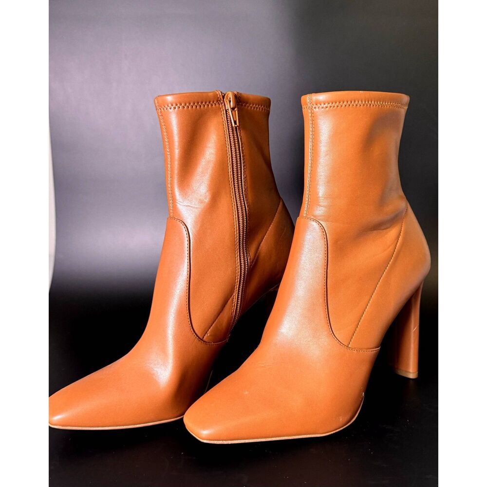 ALDO "THELIVEN" WOMENS LEATHER BROWN ANKLE 3" HEEL BOOTS US Sz 9